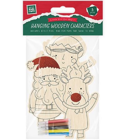 Santa Loves Kids Crafts - 3pk Colour In Wooden Hanging Characters